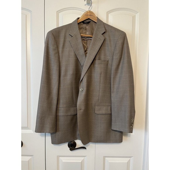 JOSEPH & FEISS Mens 48R Blazer Sport‎ Suit Coat Casual Jacket Brown Tan Plaid - Picture 1 of 11